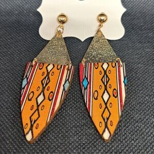Lightweight Metal and Wood Tribal Dangle Earrings- NWOT